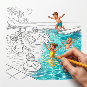 Zomerse kleurplaten waterpret